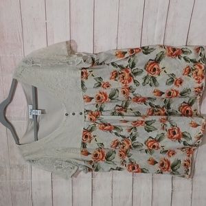 Style & Co. 3x tan shirt with orange roses and lace sleeves